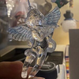 Angel Playing The Flute Ornament Clear Glittered Christmas Holiday Tee Hanging