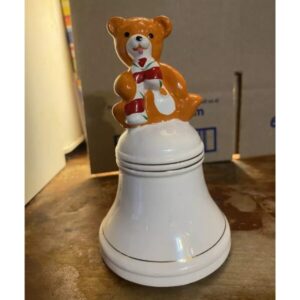 Bear Bell Christmas Porcelain White Bell Holiday Collectible Shelf Sitting