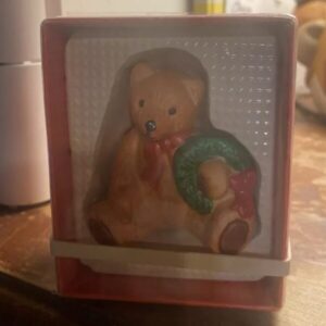 Bear Christmas Ornament Ceramic Holiday Collectible Shelf Sitting Figurine
