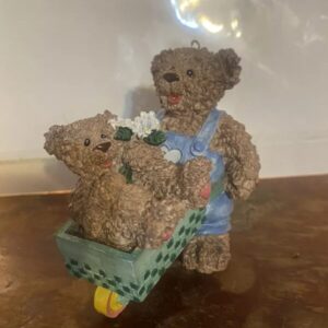 Bear Pushing Baby Bear Figurine Wheelbarrow Ceramic Home Decor Collectible Shelf