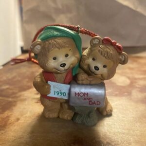 Bears Christmas Ornament Card To Mom And Dad 1990 Holiday Collectible Hanging