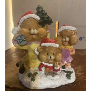 Bears Figurine Santa Hats Holly Berry White Base Christmas Holiday Collectible