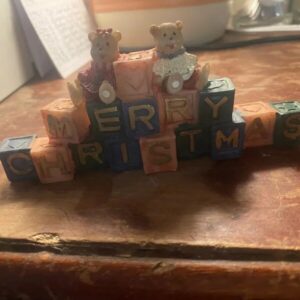 Bears Merry Christmas Figurine Blocks Nursery Kids Decor Holiday Collectible
