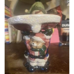 Christmas Bear Candle Holder Three Bears Multicolor Porcelain Holiday Collectibl