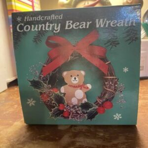 Christmas Ornament Handcrafted Country Bear Wreath Holiday Home Decor Open Box