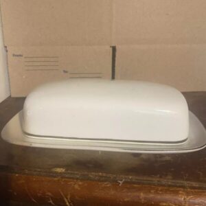 Covered Butter Dish 1966 Silver White Fine China Kitchen Serve Ware Collectible