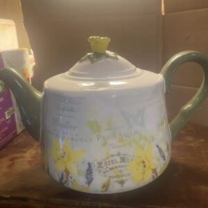 Cracker Barrel Teapot Yellow Flowers Butterflies Believe Collectible Hot Tea