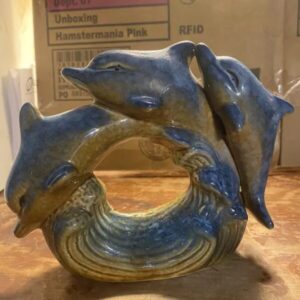 Dolphin Rider Statue/Figurine Marine Animals Blue & Tan Glossy Home Decor