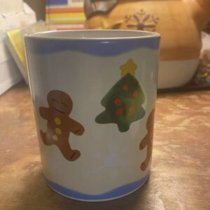 Gingerbread Coffee Mug Porcelain Trees A D Blue Design Christmas Holiday Tea