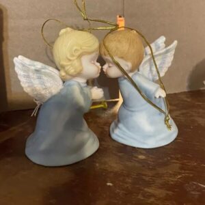 Kissing Angels Porcelain Bell Ornaments Set Of 2 Christmas Holiday Religious