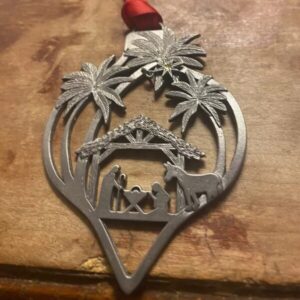 Nativity Ornament Flat Metal With Red Ribbon Hanger Made In El Salvador