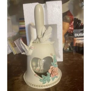 Porcelain Bell and Waterglobe W/Doves, Pink Roses & Praying Hands Peace Prayer