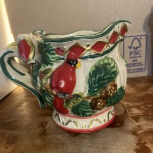 Red Bird & Pine Creamer Pitcher Cracker Barrel Ceramic Christmas Holiday Serving