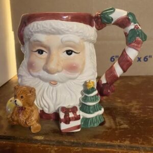 Santa Holiday Ceramic Mug 18oz Candy Cane Handle Teddy Bear Christmas Gift Idea