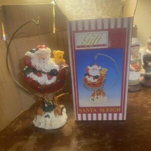 Santa In Sleigh Ornament Hanging Christmas Holiday Figurine Hanger With It