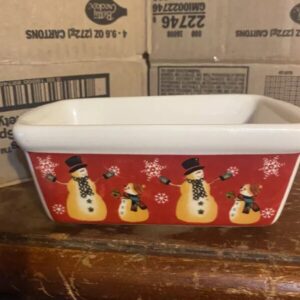 Snowman Butter Dish Open Top One Stick Holiday Winter Season Ceramic Collectible