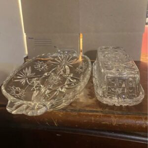 Star Of David Butter Dish And Relish Dish/Plate Set Of 2 Glass Anchor Hocking