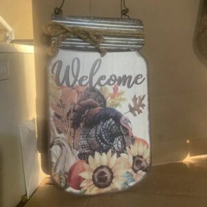 Turkey Welcome Sign Wooden Wire Hanger Fall Wall Home Decor Holiday Thanksgiving