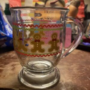 Anchor Hocking Footed Pedestal Glass 16oz. Coffee Mug Gingerbread Man Christmas