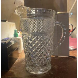 Anchor Hocking Pitcher WEXFORD 64 oz Criss Cross 9.5” Pressed Glass Water Drinks
