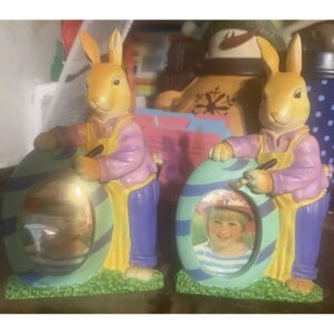 Bunny Photo Frames Set Of 2 Rabbit Picture Holders Easter Freestanding Small Pic