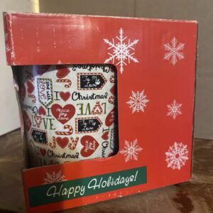Christmas Coffee Mug Joy Candy Cane Hearts Ceramic Holiday Mug Cocoa Tea NOB