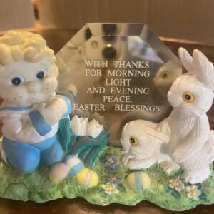 Easter Plaque Figurine Child And Bunnies Mirrored Plaque With Words Easter Bless