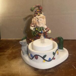 Elf Candle Holder Ceramic Porcelain Christmas Holiday Battery Candle