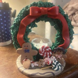 Gingerbread Candle Holder With Battery Operated Tea Candle Christmas Holiday Dec