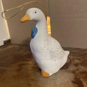 Goose Ornament Porcelain Christmas Around the World w/Head Straight/Blue Tie