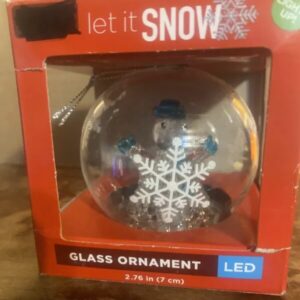 LED Glass Ornament Snowman Inside A Glass Bulb Lights Up Switch On Bottom