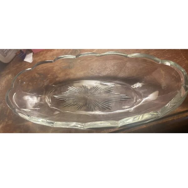 Oval Celery Dish Clear Glass Vintage Kitchen Serving Cucumber Slices Tomatoes