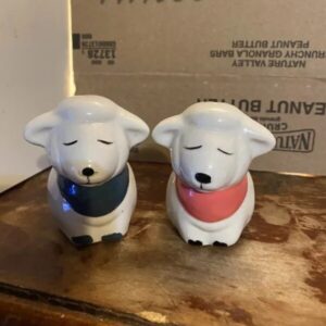 Salt And Pepper Set Sheep Porcelain Table Ware With Stoppers White With Bandanas