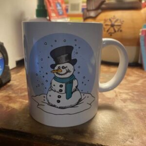Snowman Coffee Mug Standard Size White With Winter Scene Ceramic Holiday Xmas