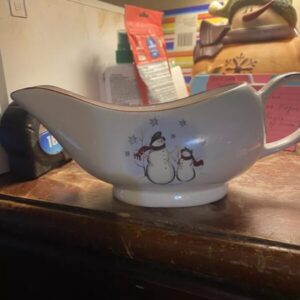 Snowman Gravy Boat Serve Ware Royal Seasons Stoneware 10" Christmas Holiday