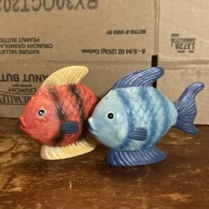 Tropical Fish Salt Pepper Shakers Set Of 2 Blue & Orange Vintage Ceramic Table