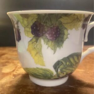Tea Cup Purple Berries Yellow Flowers Porcelain Elegant Coffee Tea Breakfast