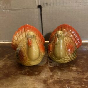 Turkey Salt And Pepper Shaker Set Mini Shakers Small Ceramic Orange With Green