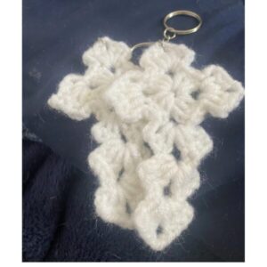 Cross Keychains Soft Easter Set Of 2 White Crocheted Handmade Acrylic Yarn